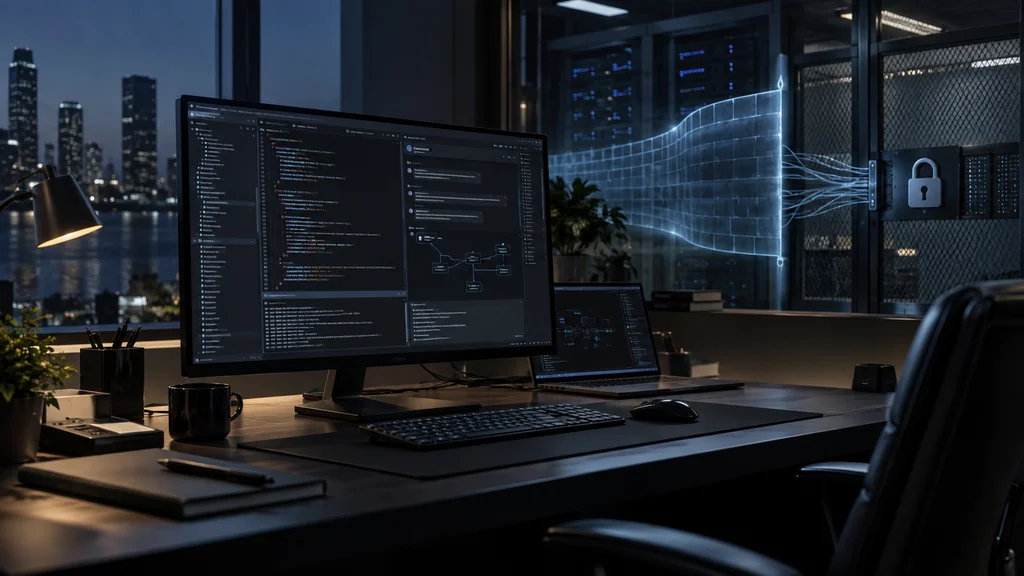 Vývojářský počítač s AI coding agentem chráněným bezpečnostním firewallem