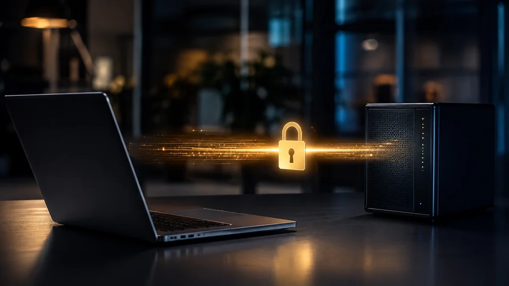 Notebook a server si předávají zašifrovaný soubor