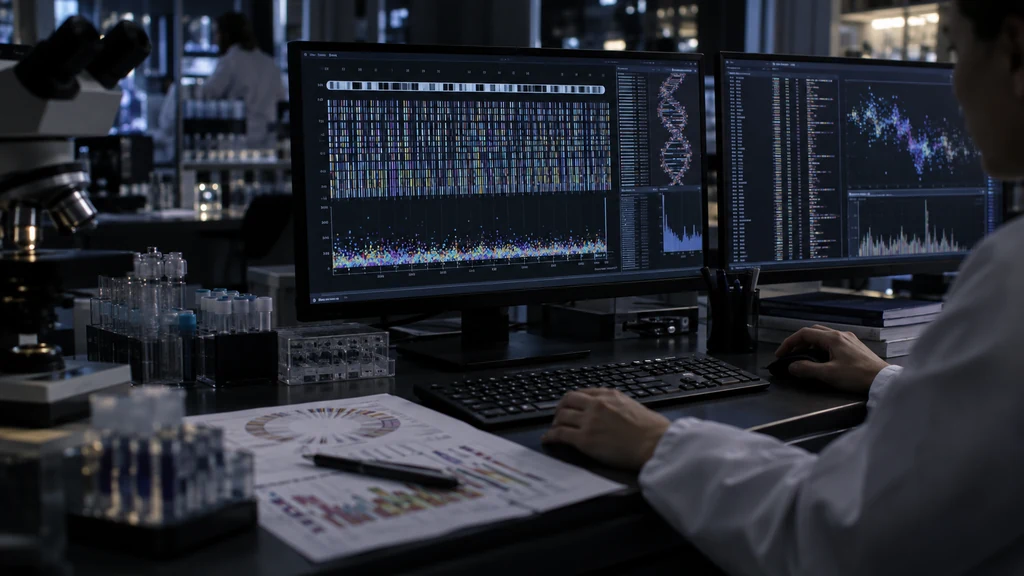 Scientific workstation visualizing a map of human DNA variants