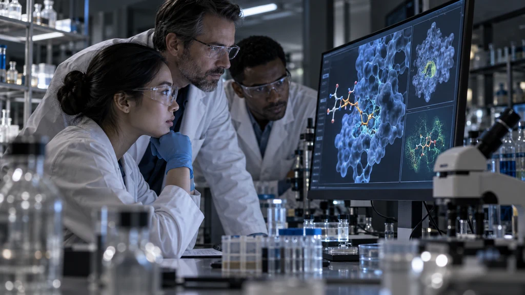 Vědci v laboratoři využívají AI při výzkumu molekul a nových léčiv