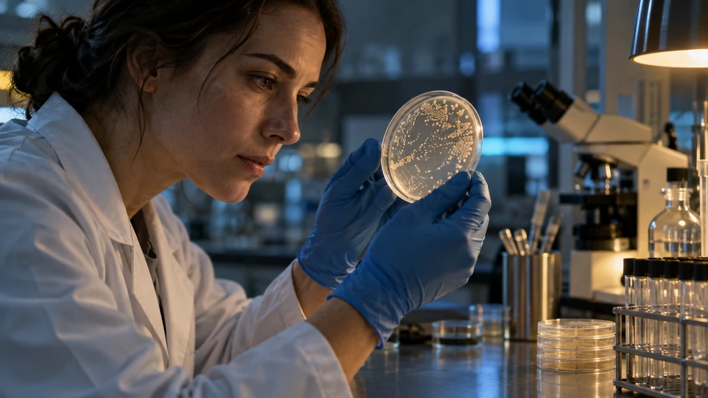 Vědkyně zkoumá biologický vzorek v laboratoři