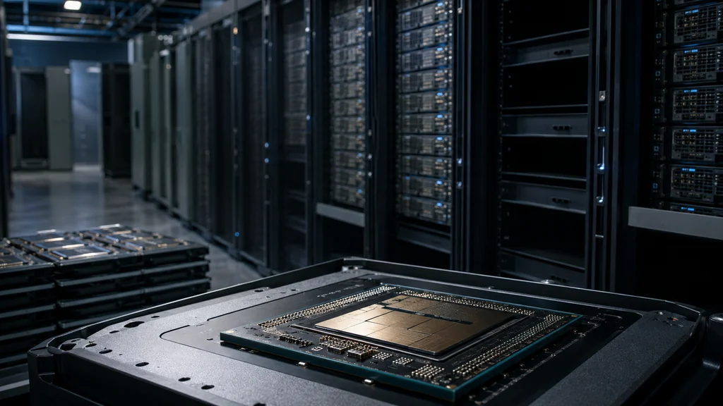 Serverové datacentrum a detail moderního procesoru
