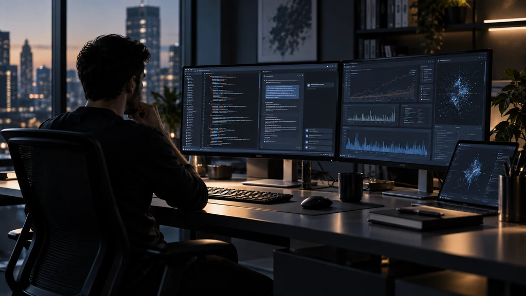AI coding model pomáhá vývojáři s programováním na pracovním stole