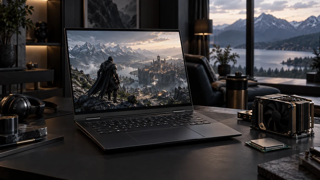 Notebook s hrou a AI upscalingem obrazu pro plynulejší hraní