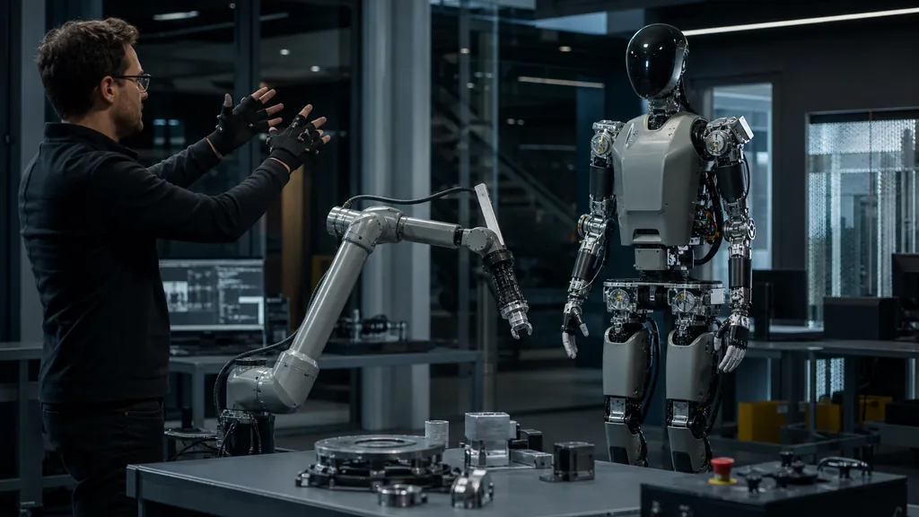 Humanoid and industrial robots in a European robotics laboratory