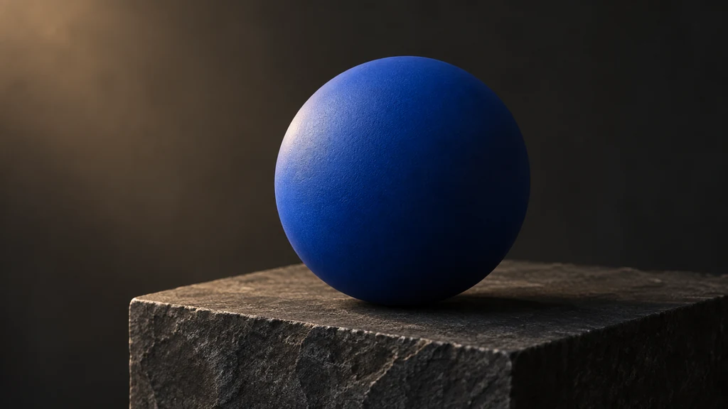 Modrá koule na kamenném podstavci jako minimalistické zobrazení osobního AI asistenta
