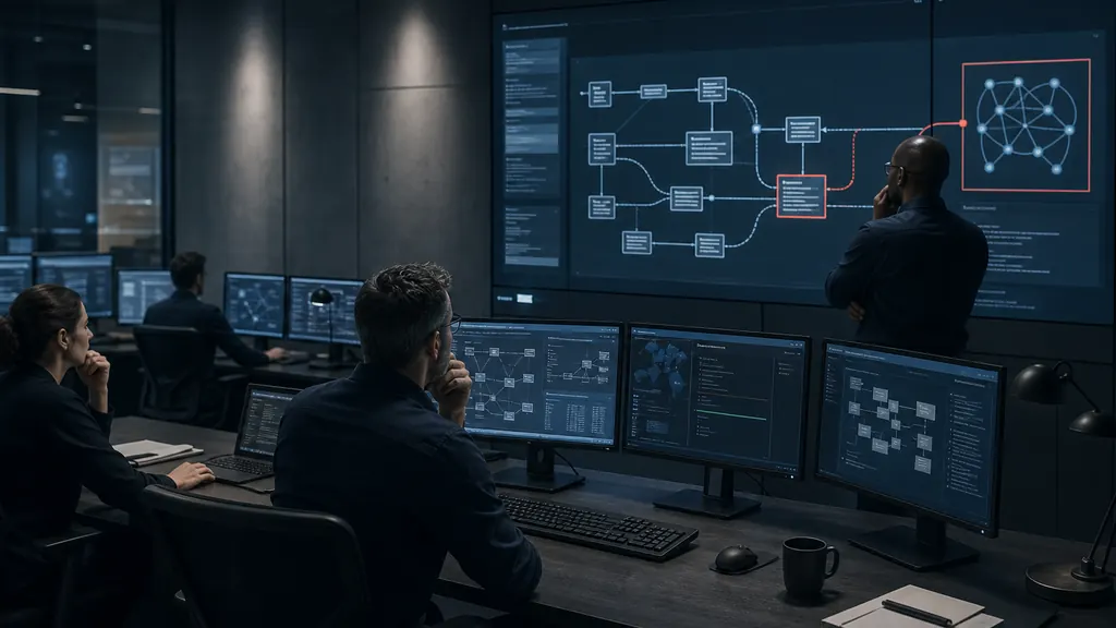 Analytici zkoumají incident AI agentů v bezpečnostním operačním centru