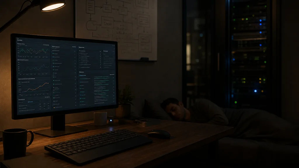 AI agent operations room representing scheduled tasks and memory consolidation