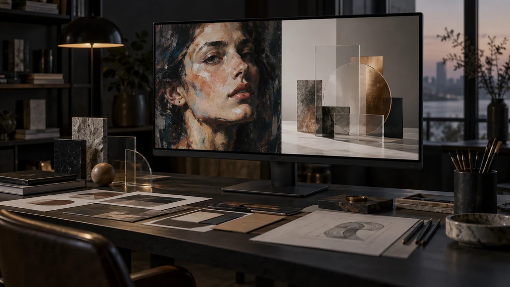 Kreativní studio s obrazem a průhlednými vrstvami