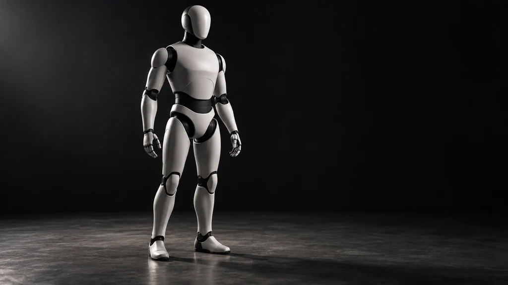 Unbranded smooth humanoid robot in a dark studio