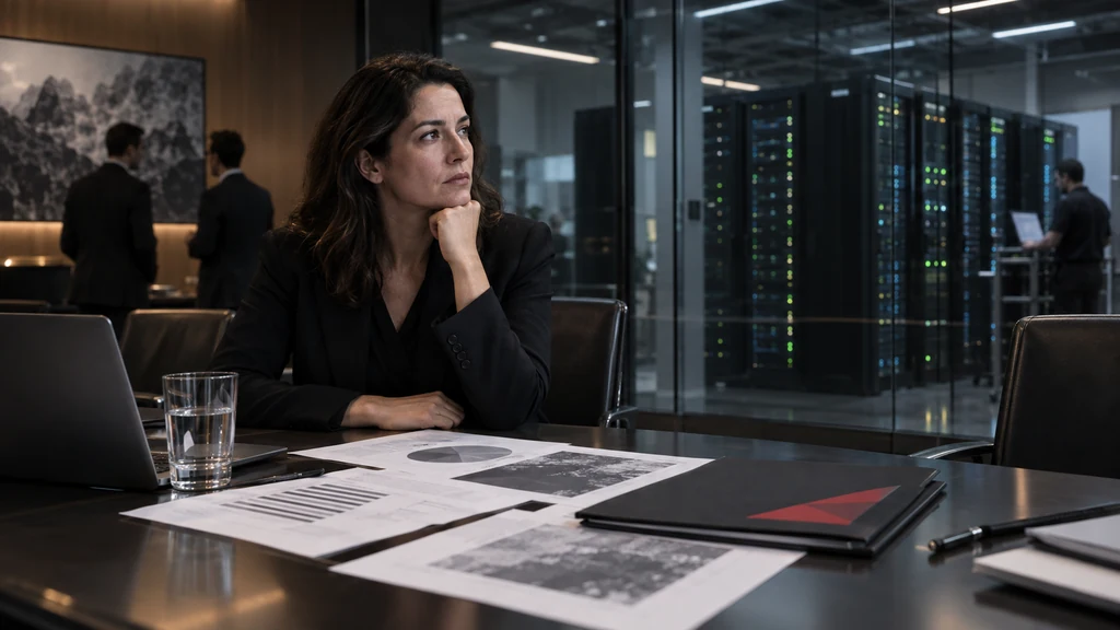 AI safety researcher reviewing governance documents in a boardroom