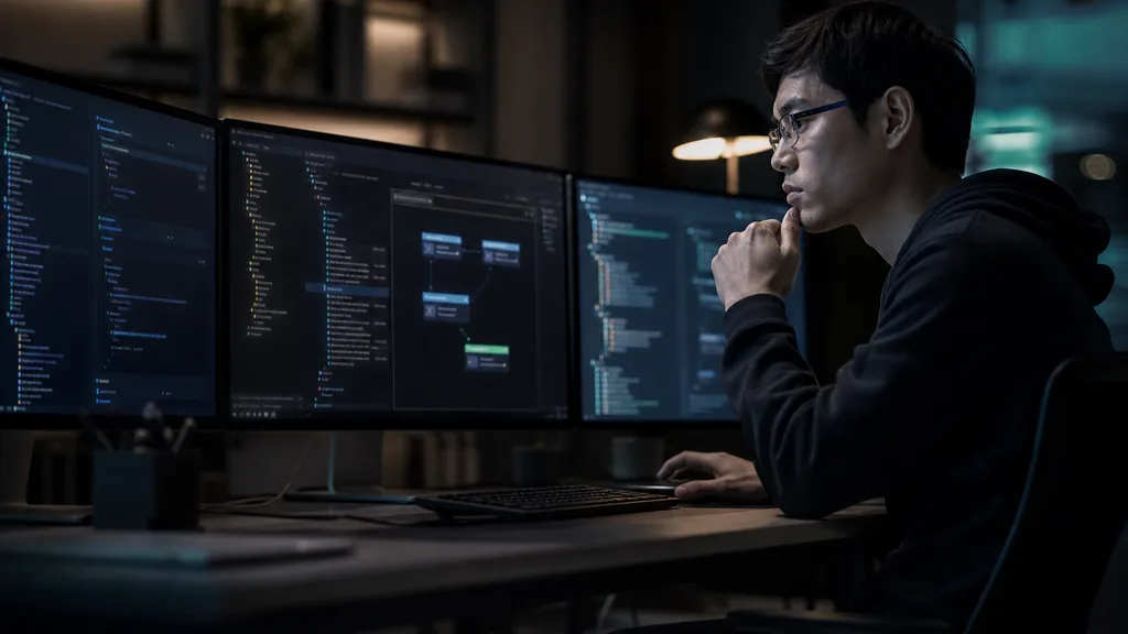Vývojář kontroluje práci AI coding agenta v repozitáři