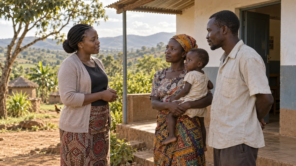Zdravotnice hovoří s rodinou v africké komunitě