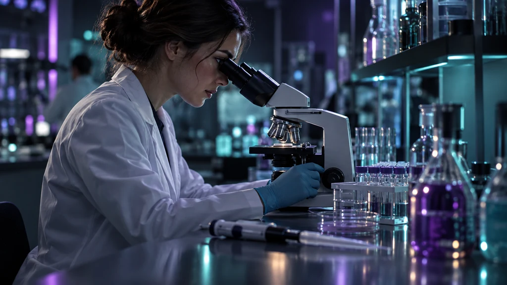 Výzkumnice pracuje s mikroskopem v laboratoři