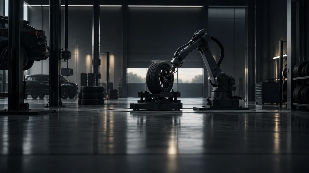 Robotický systém mění pneumatiku v moderním autoservisu