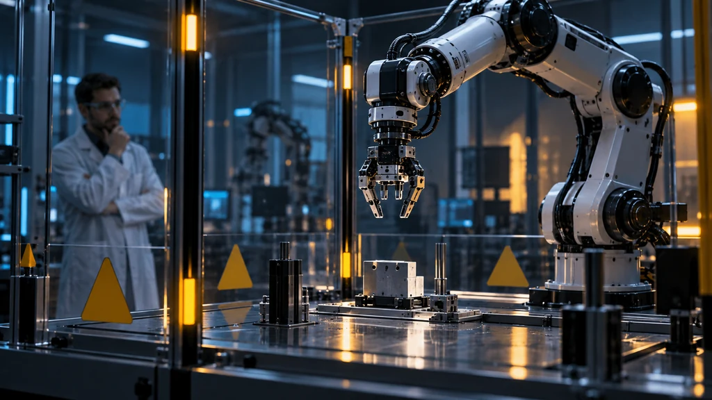 Robotické rameno zastavené na bezpečnostním testovacím pracovišti