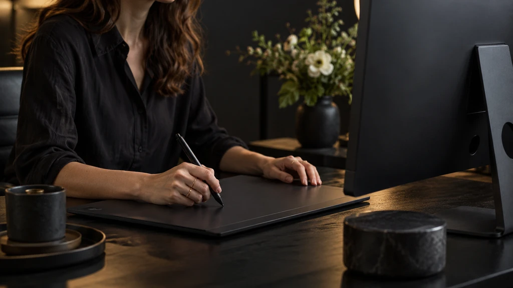 Ilustrační digitální úprava obrázků pomocí grafického tabletu a stylusu.