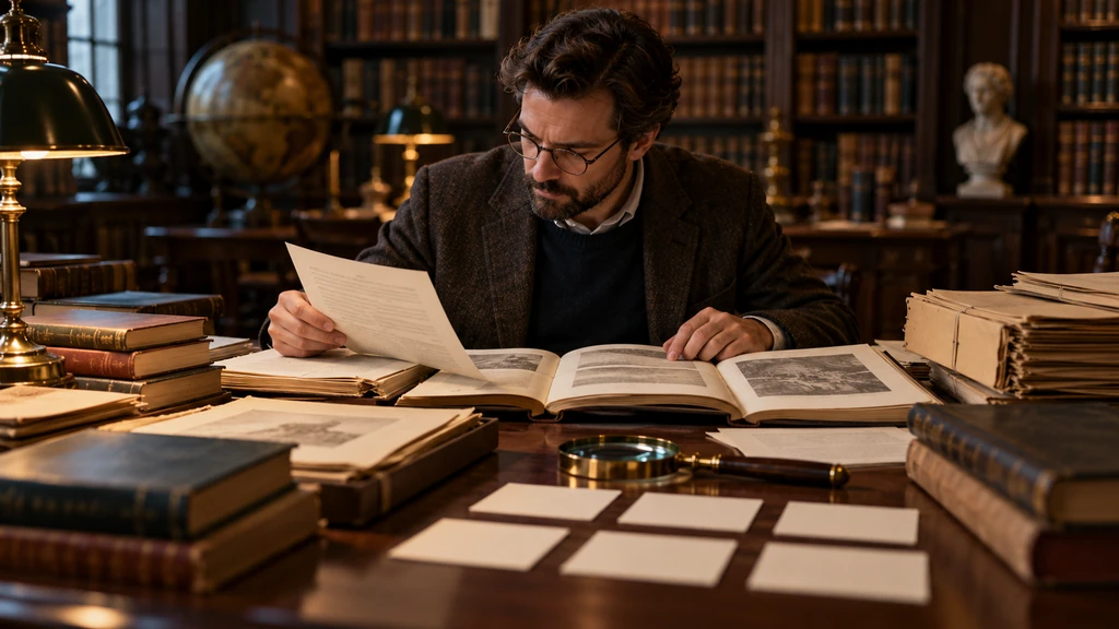 Ilustrační fotografie badatele ověřujícího akademické zdroje a bibliografii