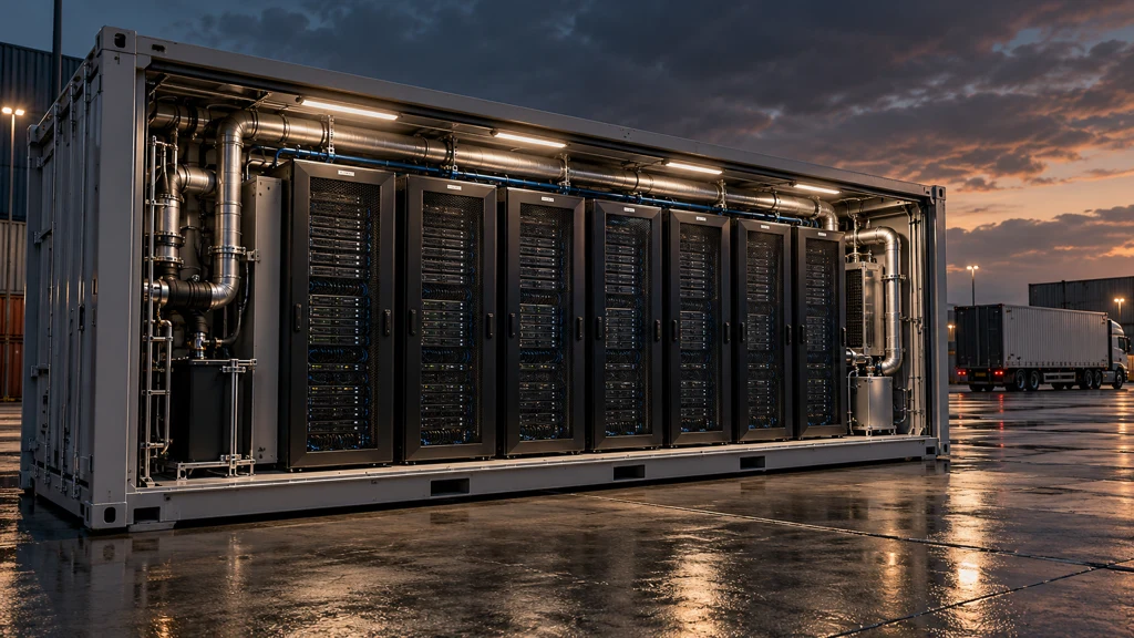 Ilustrační modulární datacentrum se serverovými racky; nejde o produktový snímek Nvidia DSX Pod.