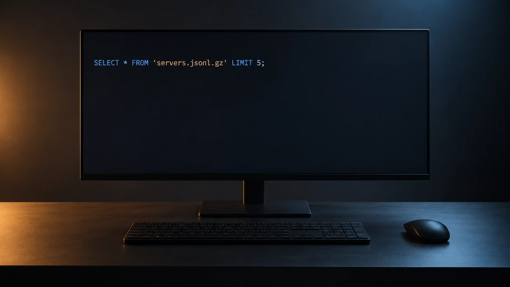 Ilustrační příprava SQL dotazu nad souborem datasetu; nejde o skutečný výsledek ani hodnocení serverů.