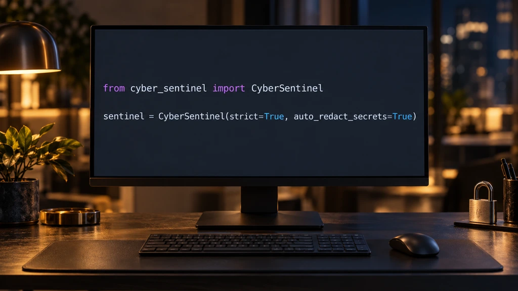 Ilustrační ukázka inicializace knihovny Agent Cyber Sentinel v Pythonu; nejde o výsledek spuštění ani potvrzení účinnosti ochrany.
