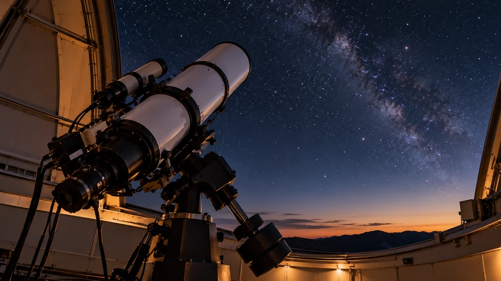 Ilustrační astronomický dalekohled pod hvězdnou oblohou.