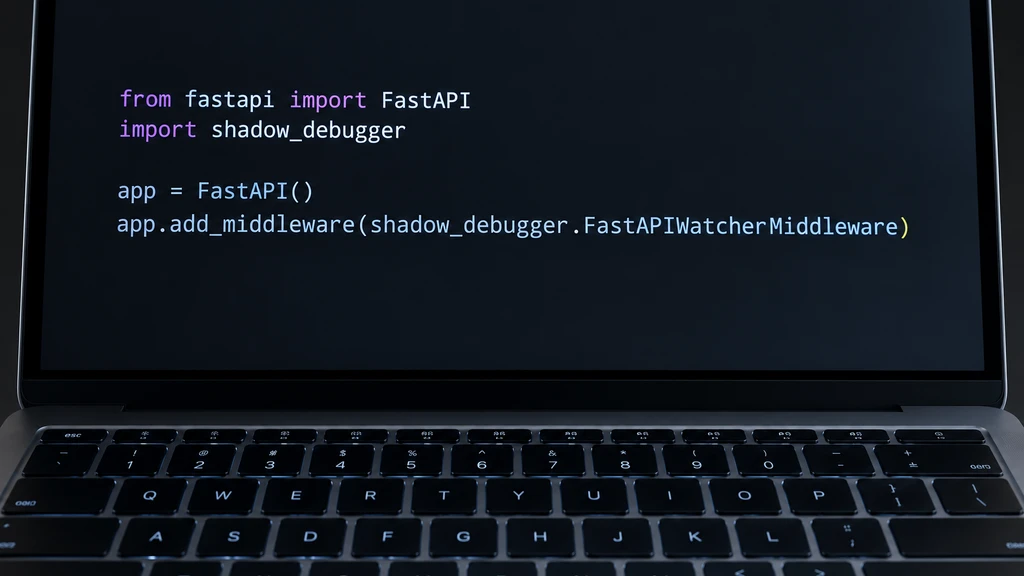 Ilustrační Python kód s middleware shadow-debugger na notebooku.