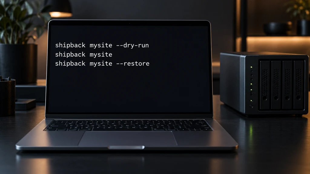 Ilustrační notebook s příkazy Shipback a serverovým úložištěm.