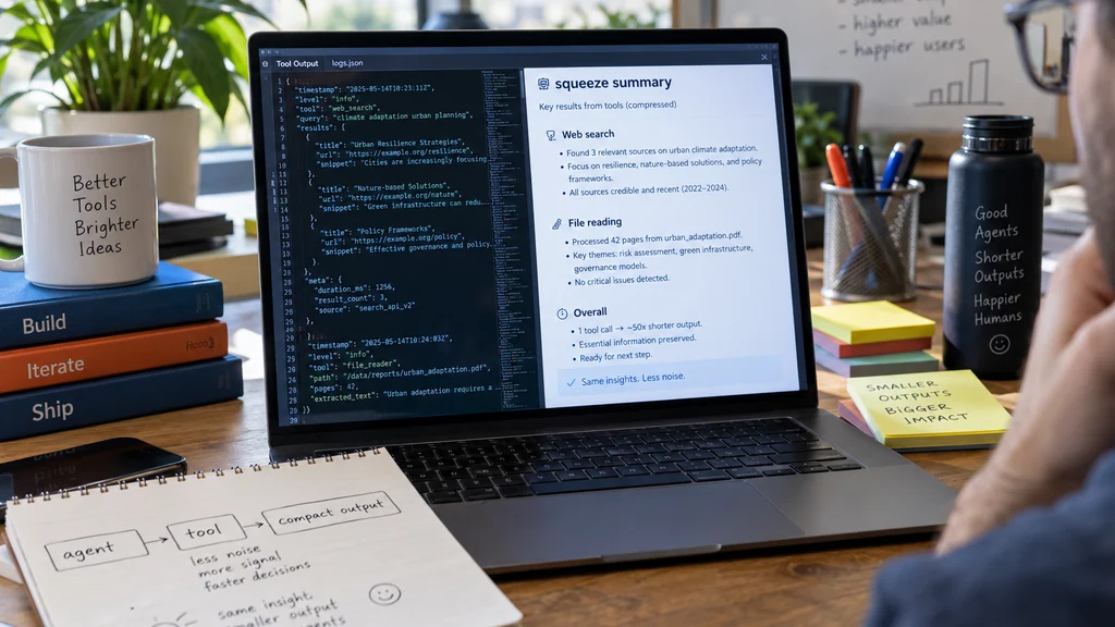 Notebook se dvěma panely, dlouhým JSON logem a zhuštěným squeeze summary pro agenty