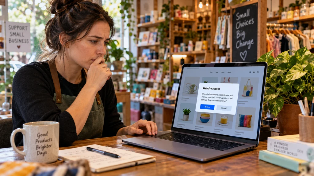 Ilustrační kontrola žádosti o přístup k webu. Nejde o skutečné rozhraní Mety ani zobrazení jejích smluvních podmínek.