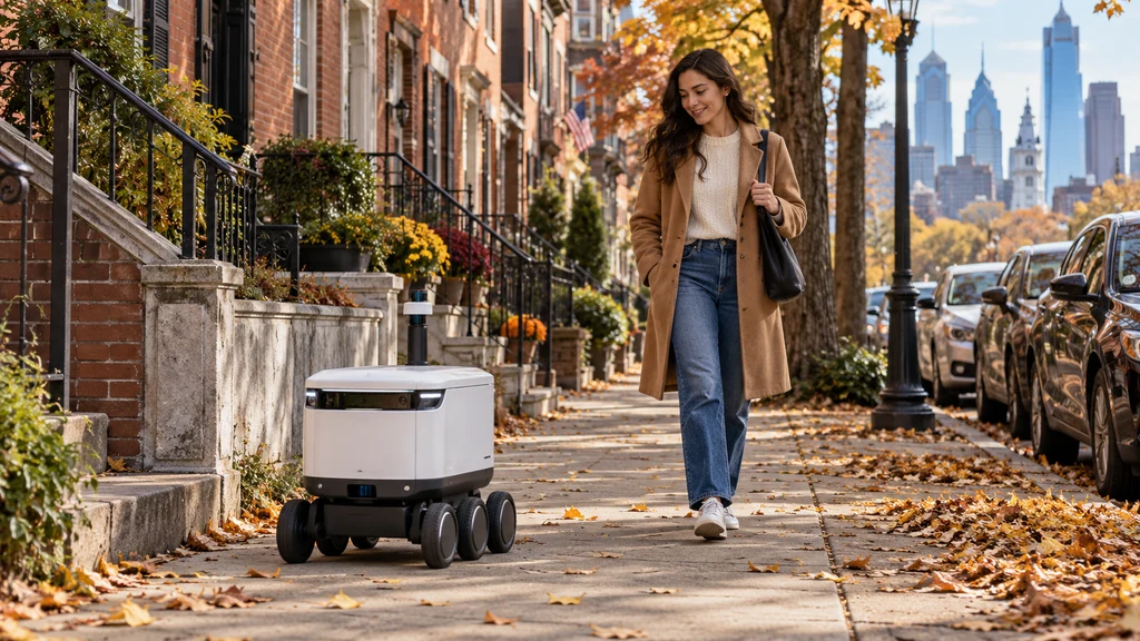 Ilustrační doručovací robot v prostoru sdíleném s chodci. Nejde o fotografii popisovaného incidentu.