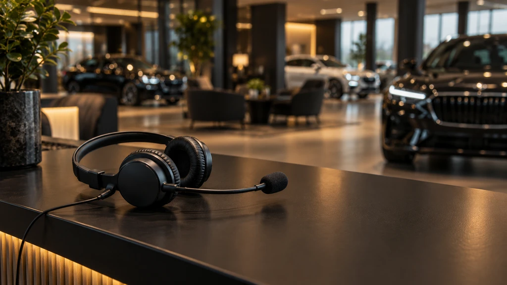 Ilustrační telefonní headset na recepci autosalonu.